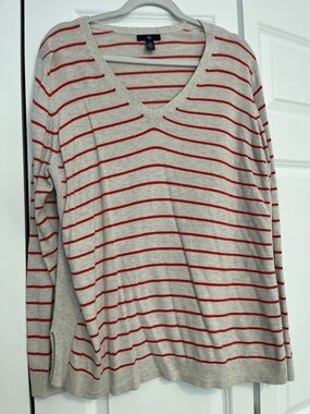 GAP | V-neck Knit Sweater | Cream with orange stripes | size XXL